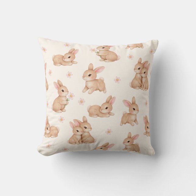 Cute Watercolor Baby Bunny Rabbit Pattern  Cushion (Front)