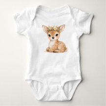Cute Watercolor Baby Deer Woodland Flower Crown