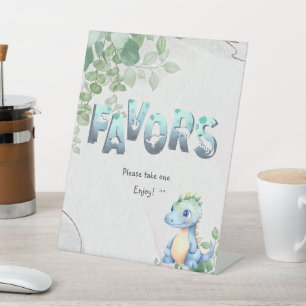 Cute Watercolor Baby Dinosaur 1st Birthday Favours Pedestal Sign