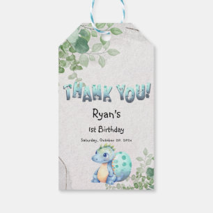 Cute Watercolor Baby Dinosaur 1st Birthday Gift Tags