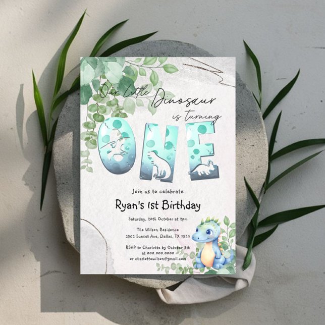 Cute Watercolor Baby Dinosaur 1st Birthday Invitation (Creator Uploaded)