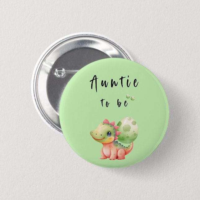 Cute Watercolor Baby Dinosaur Auntie-to-be Button (Front & Back)