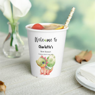 Cute Watercolor Baby Dinosaur Baby Shower Paper Cups