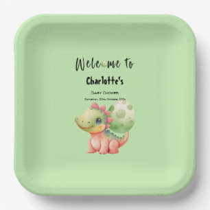 Cute Watercolor Baby Dinosaur Baby Shower Paper Plate