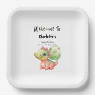Cute Watercolor Baby Dinosaur Baby Shower Paper Plate