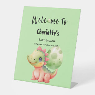 Cute Watercolor Baby Dinosaur Baby Shower Welcome Pedestal Sign