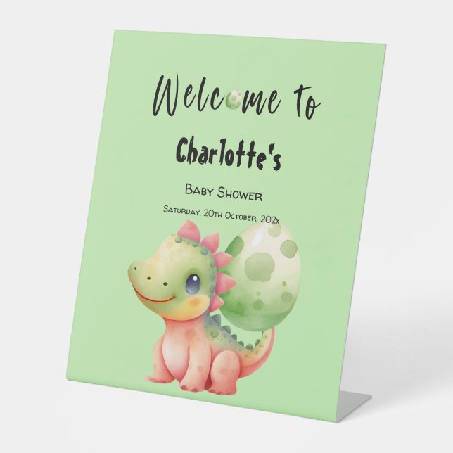 Cute Watercolor Baby Dinosaur Baby Shower Welcome Pedestal Sign (Front)