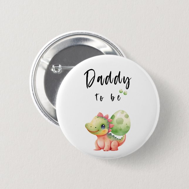 Cute Watercolor Baby Dinosaur Daddy-to-be Button (Front & Back)
