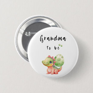 Cute Watercolor Baby Dinosaur Grandma-to-be Button