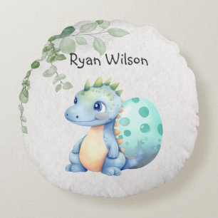 Cute Watercolor Baby Dinosaur Round Cushion