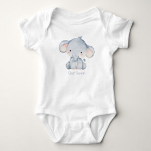 Cute Watercolor Baby Elephant and Name Bodysuit