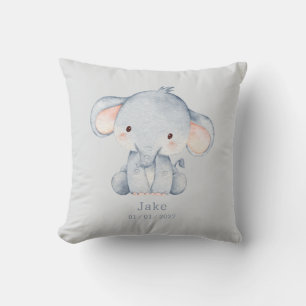Cute Watercolor Baby Elephant and Name Cushion