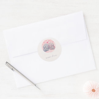 Cute Watercolor Baby Elephant Baby Shower Classic Round Sticker