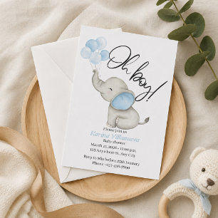Cute Watercolor Baby Elephant "Oh Boy!" Invitation