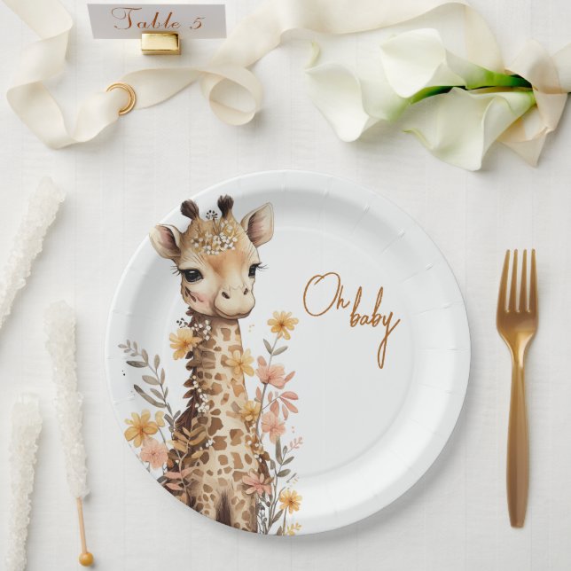 Cute Watercolor Baby Giraffe Baby Shower Paper Plate (Wedding)