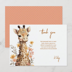 Cute Watercolor Baby Giraffe Baby Shower Thank You Card