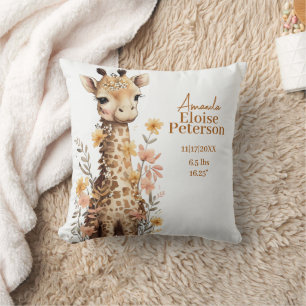 Cute Watercolor Baby Giraffe Baby Stats Cushion