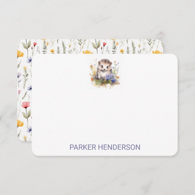 Cute Watercolor Baby Hedgehog  Thank You Card (Front/Back)