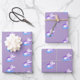 Cute Watercolor Baby Hippo Wrapping Paper Sheet