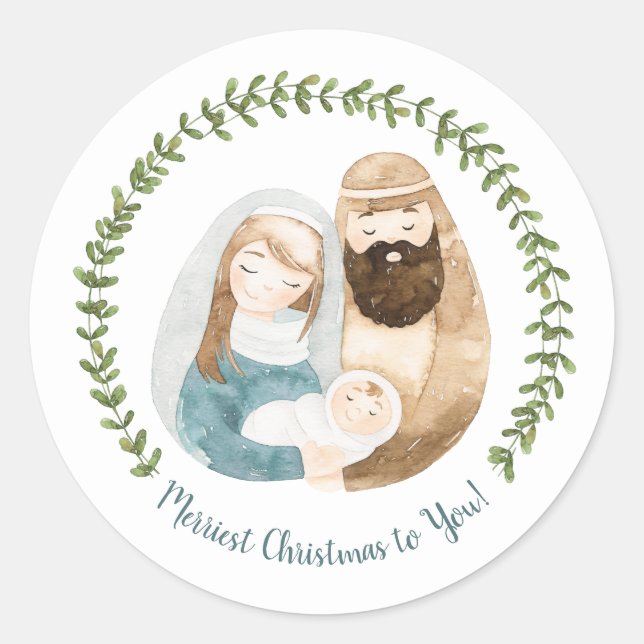 Cute Watercolor Baby Jesus Nativity Christmas Classic Round Sticker (Front)