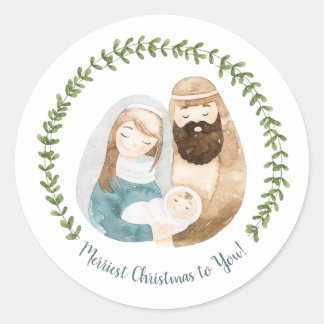Cute Watercolor Baby Jesus Nativity Christmas Classic Round Sticker