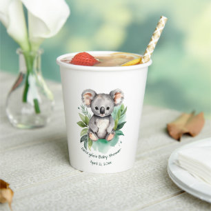 Cute Watercolor Baby Koala Baby Shower  Paper Cups
