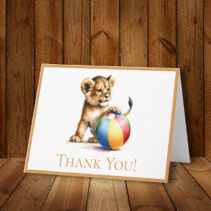 Cute Watercolor Baby Lion Border Thank You Note Card