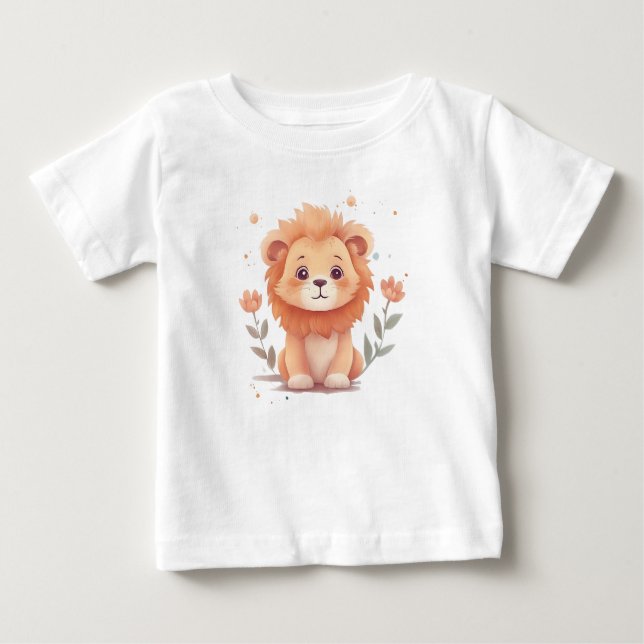Cute Watercolor Baby Lion Cub T-Shirt (Front)
