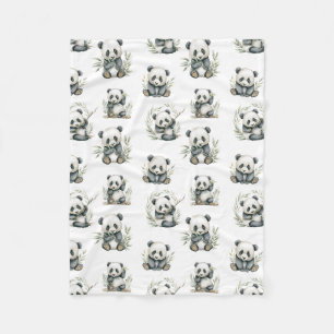 Cute Watercolor Baby Pandas Eating Bamboo Fleece Blanket