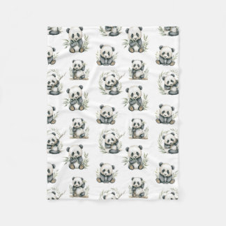Cute Watercolor Baby Pandas Eating Bamboo Fleece Blanket