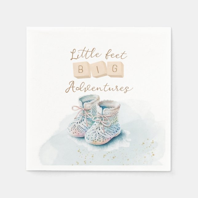 Cute Watercolor Baby Shoe Adventure Boy Shower Napkin (Front)