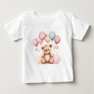 Cute Watercolor Baby Shower Balloons Teddy Bear T-Shirt