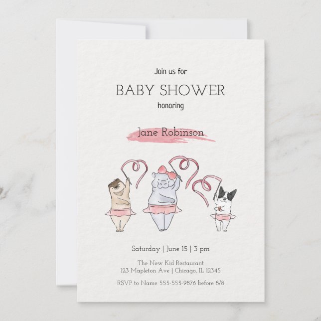 Cute Watercolor Baby Shower Girl Invitation (Front)