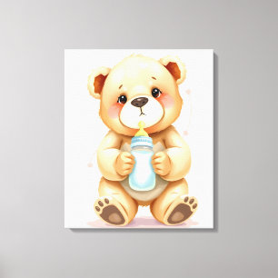 Cute Watercolor Baby Teddy Bear Illustration  Canvas Print