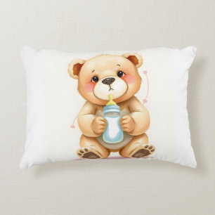 Cute Watercolor Baby Teddy Bear Illustration  Decorative Cushion