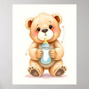 Cute Watercolor Baby Teddy Bear Illustration Poster