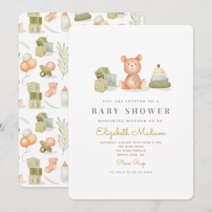 Cute Watercolor Baby Toys Baby Shower Invitation