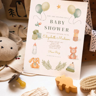Cute Watercolor Baby Toys Baby Shower Invitation
