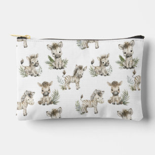 Cute Watercolor Baby Zebra Design Neutral Safari Accessory Pouch