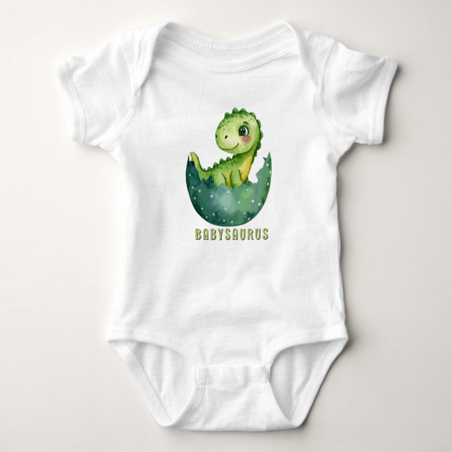 Cute Watercolor Babysaurus Dinosaur Baby Bodysuit (Front)