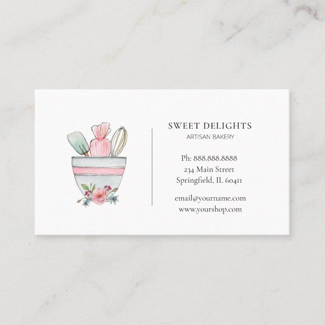 Cute watercolor bakery business card (Front)