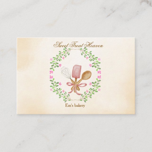 Cute Watercolor Bakery Business Card (Front)