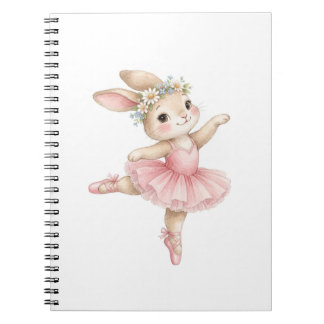 Cute Watercolor Ballerina Bunny Floral Notebook