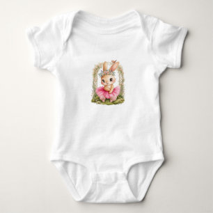 Cute Watercolor Ballerina Bunny Pink Custom Name B Baby Bodysuit