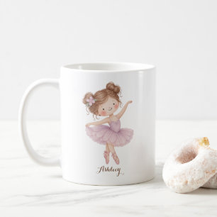 Cute Watercolor Ballerina Girl Personalised Name Coffee Mug