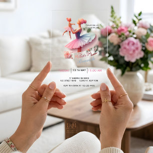 Cute Watercolor Ballerina Mum, Brunch  Acrylic Invitations