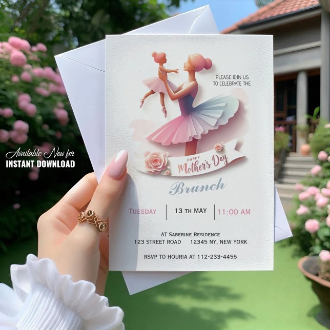 Cute Watercolor Ballerina Mum, Brunch Invitation (Creator Uploaded)
