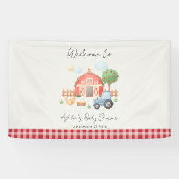 Cute Watercolor Barn Farm Animals Baby Shower Banner