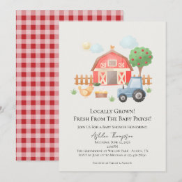 Cute Watercolor Barn Farm Animals Baby Shower Invitation