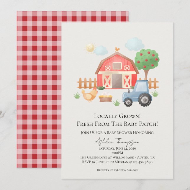 Cute Watercolor Barn Farm Animals Baby Shower Invitation (Front/Back)